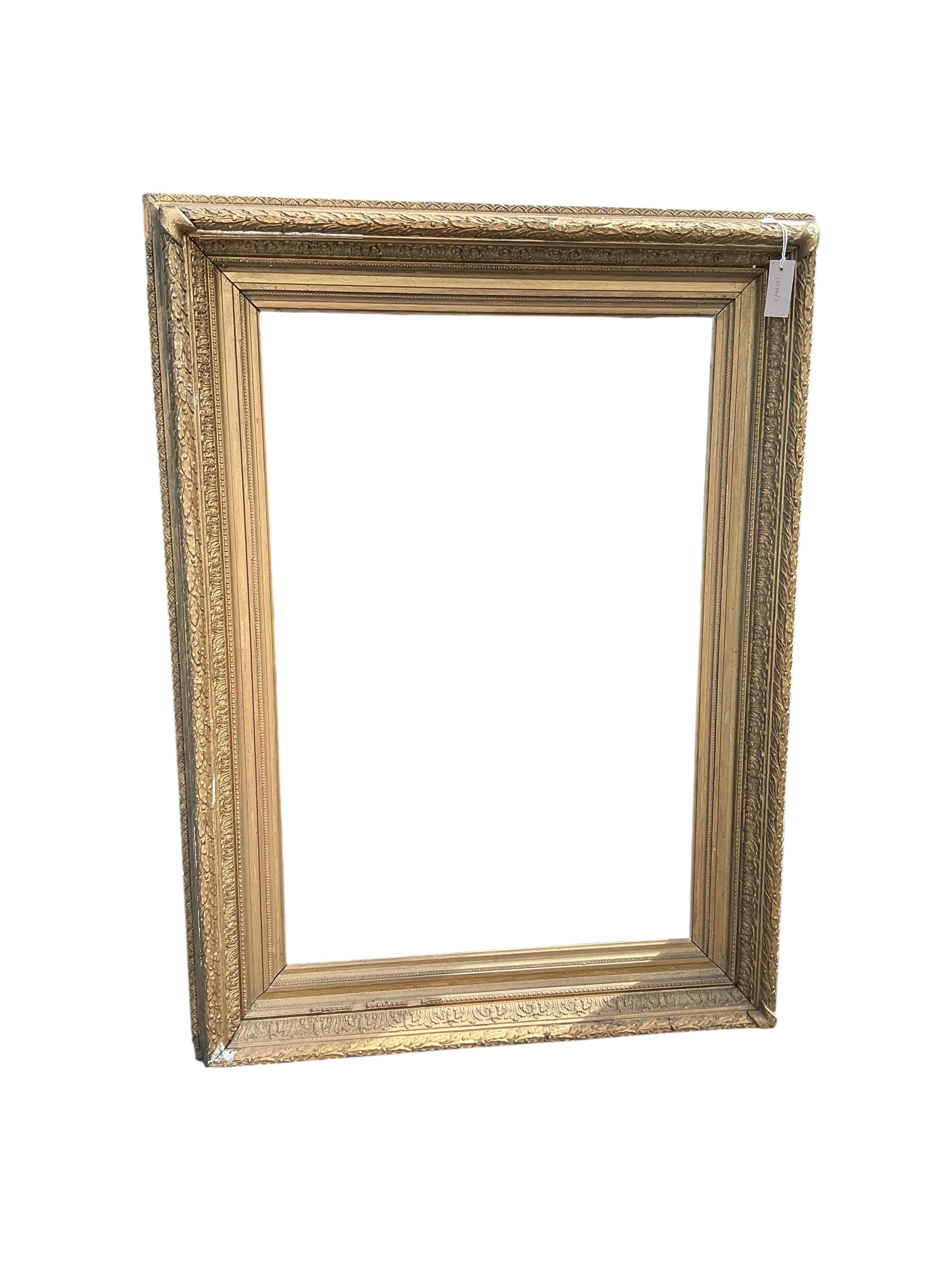 Five Victorian and later rectangular giltwood and composition picture frames, largest width 85cm, height 146cm